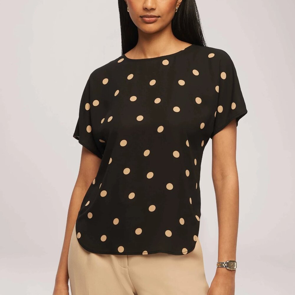 Anne Klein Large Dot Bateau Neck Blouse Black XS